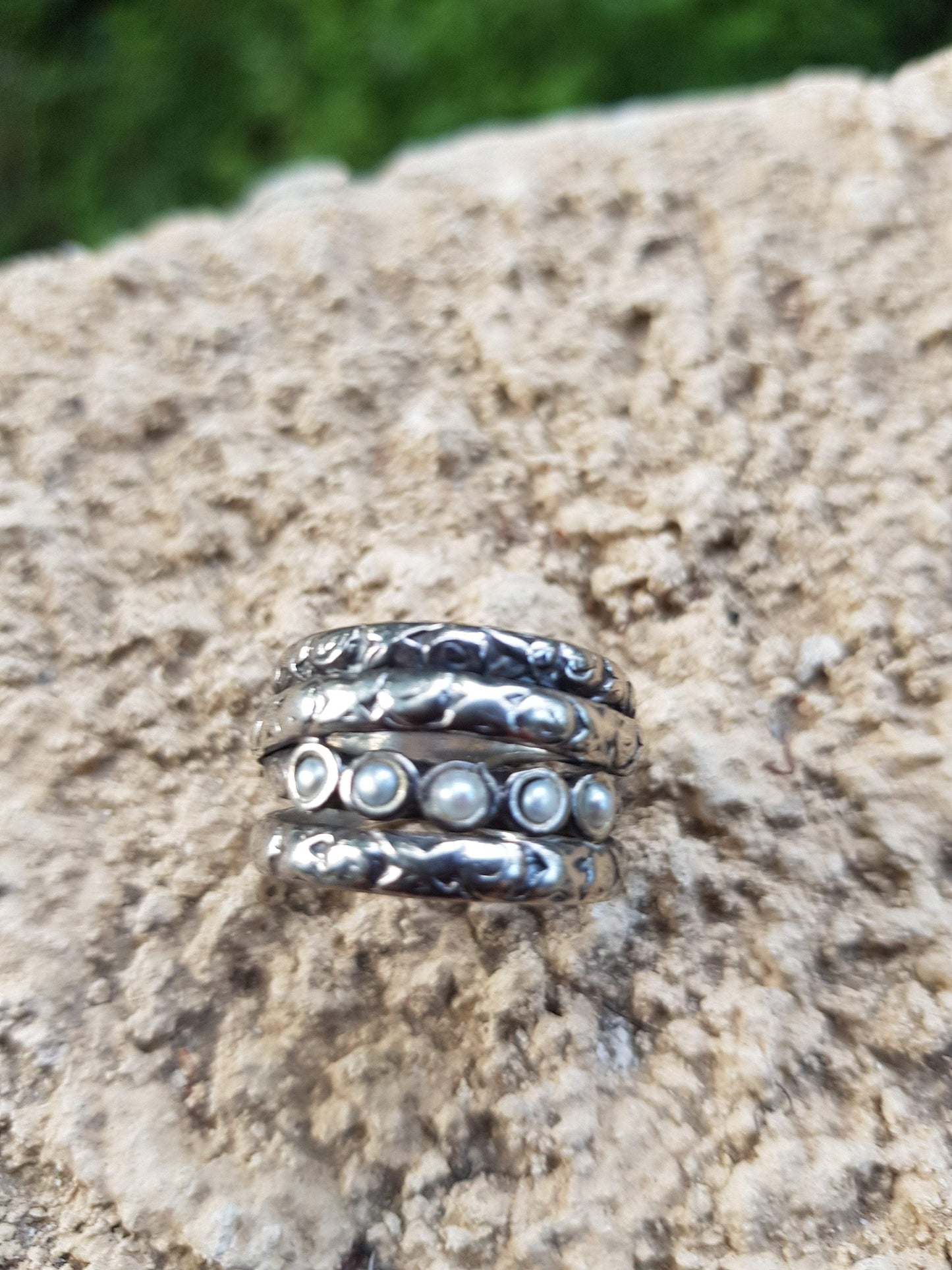 Hippie ring, Bohemian ring, Sterling silver ring , ring with pearls. - Bluenoemi