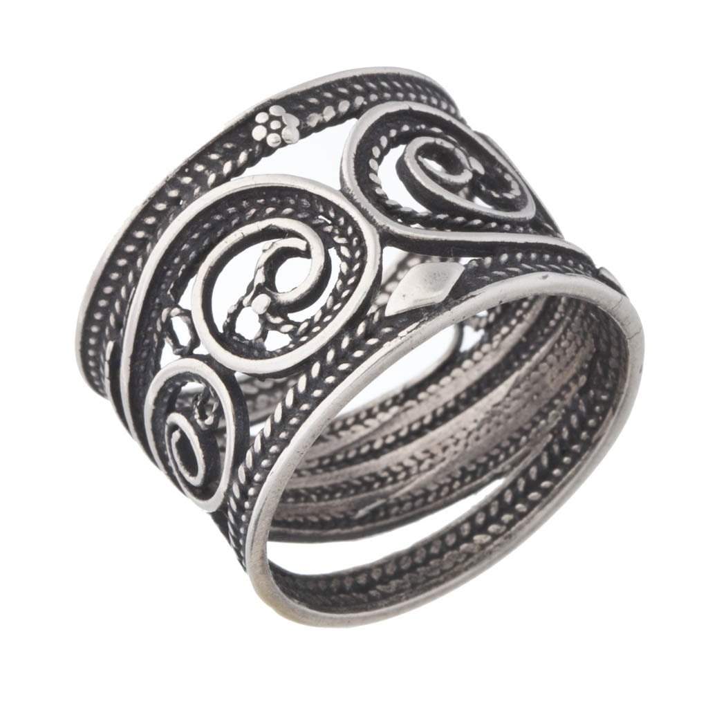 Hippie ring. Sterling silver ring 1.4 cm. Israeli designer bohemian ring - Bluenoemi