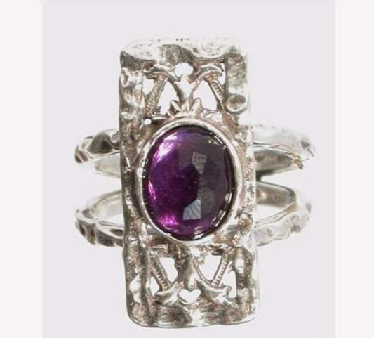 Israeli ring sterling silver 925 set with Amethyst - Bluenoemi