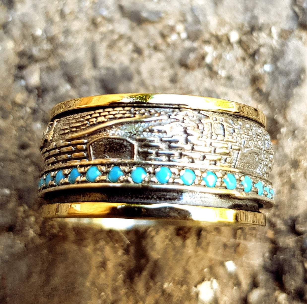 Jerusalem Ring / spinner ring for woman / ring silver gold 9kt / Israeli jewelry / meditation rings / Israeliche schmuck - Bluenoemi