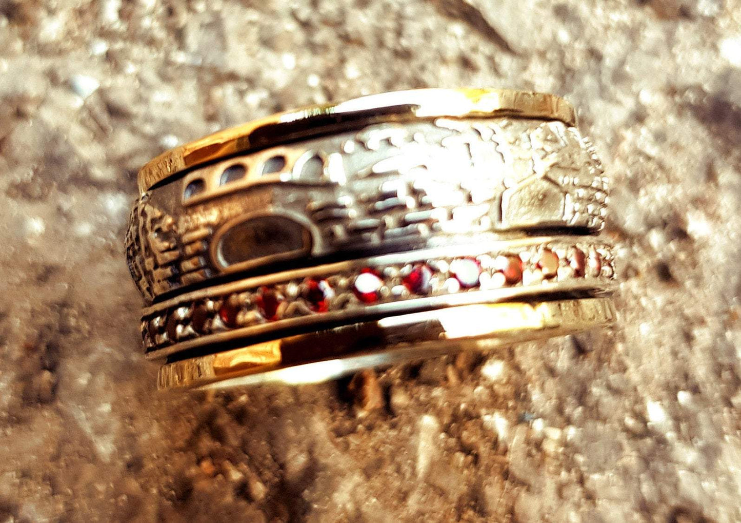 Jerusalem Ring / spinner ring for woman / ring silver gold 9kt / Israeli jewelry / meditation rings / Israeliche schmuck - Bluenoemi