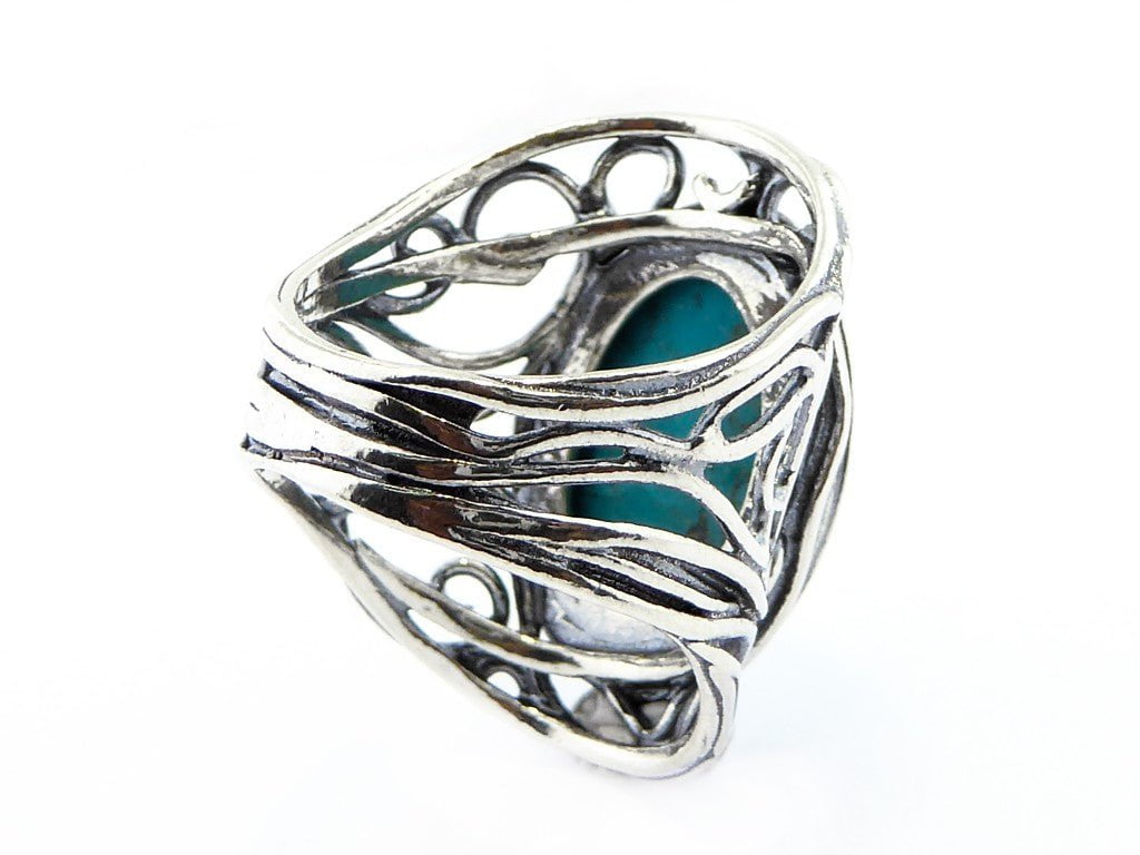 Jewelry from Israel Sterling silver ring for woman set turquoise - Bluenoemi