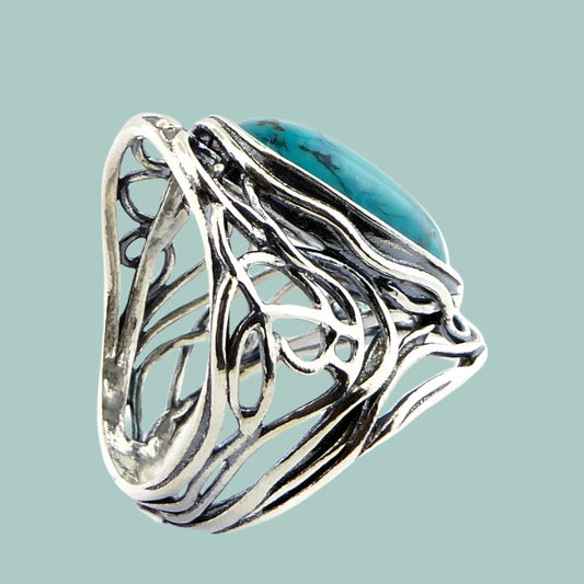 Jewelry from Israel Sterling silver ring for woman set turquoise - Bluenoemi