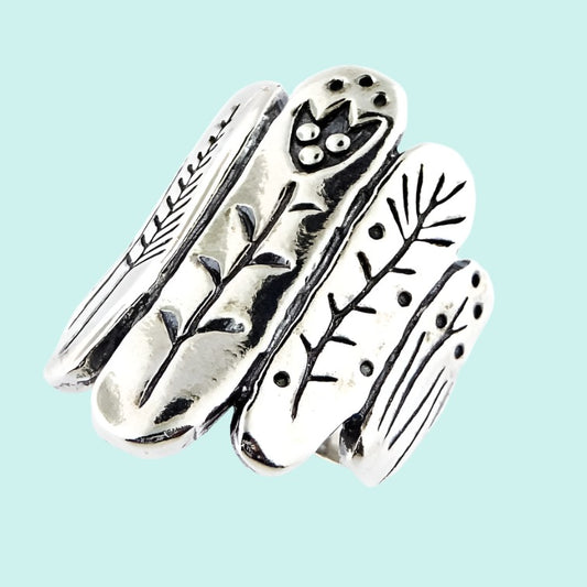 Lovely hippie silver ring for women, Botanic drawing silver rings for woman, bohemian rings silber - Bluenoemi