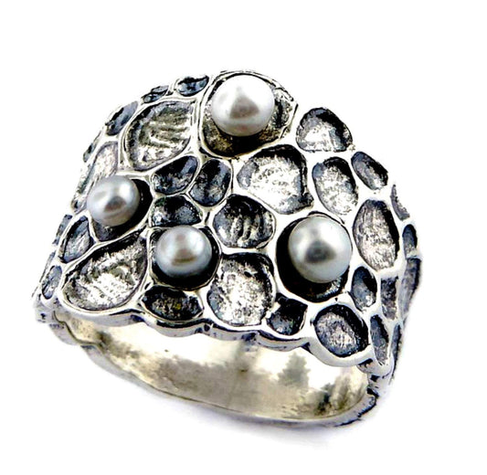 Silver ring for women, pearls silver rings for women - Bluenoemi