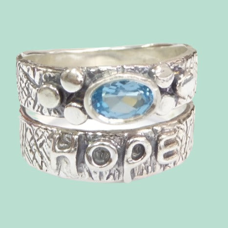 Sterling Silver ring for woman, HOPE ring , Blue topaz ring boho-chic band - Bluenoemi