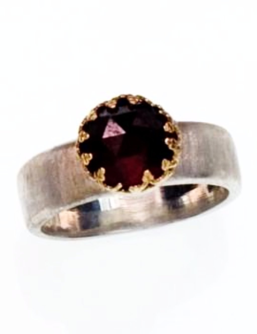 Ring silver 9K gold set with a rose cut garnet ring for woman - Bluenoemi