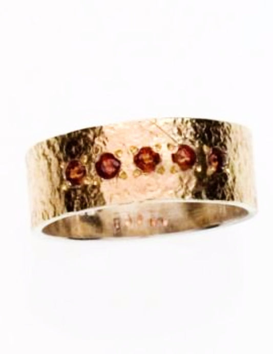 Ring silver gold 9 carats garnets ring for woman - Bluenoemi