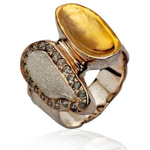 Ring silver gold 9 carats, israeli jewelry - Bluenoemi