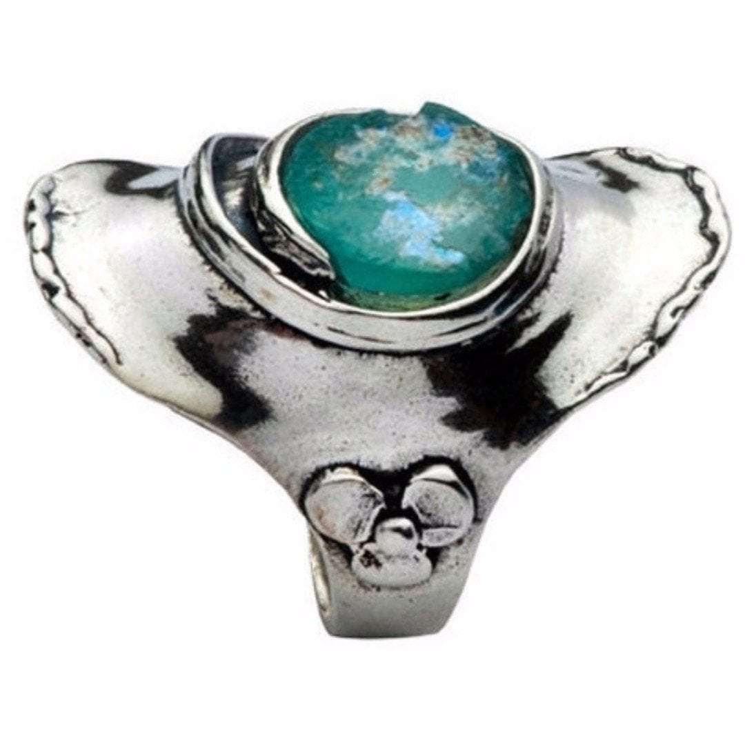 Ring sterling silver 925 set roman glass , Roman glass ring for woman - Bluenoemi