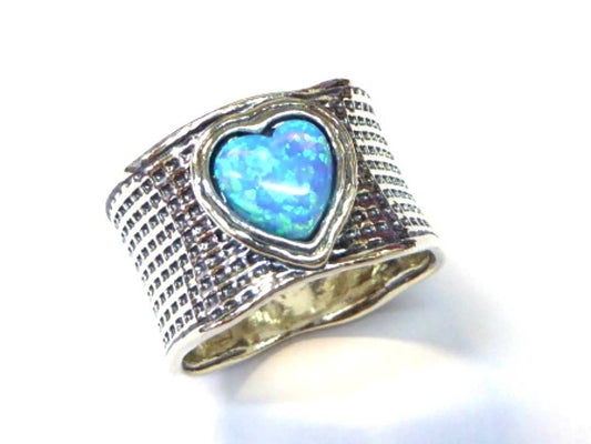 Ring with a Heart blue opal Sterling silver Ring Boho. Israeli designer Bohemian ring - Bluenoemi