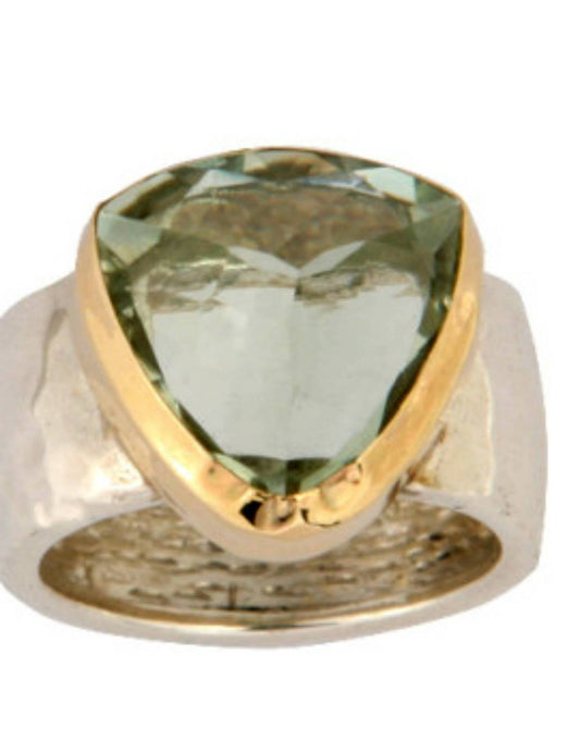 Rings for Women Sterling Silver and 9 ct gold Ring set with a green amethyst for woman. - Bluenoemi