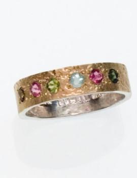 Silver and gold 9kt ring set with tourmalines. Favorite ring for woman - Bluenoemi