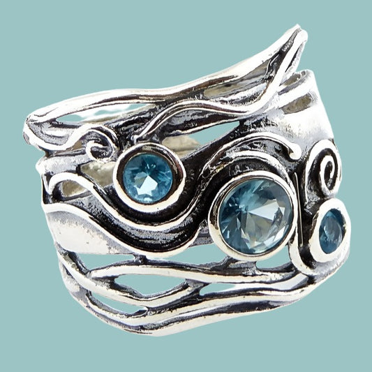 Bluenoemi Band rings for women. Set Blue Topaz, sterling 925 rings. - Bluenoemi