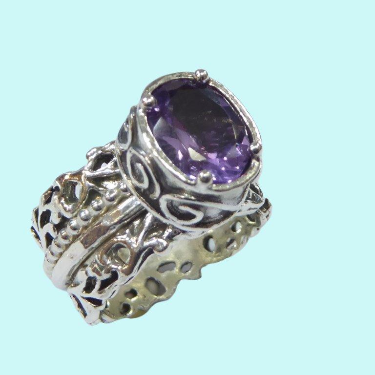 Silver ring for women set with amethyst zircon / Sterling Silver .925 Designer Jewelry - Bluenoemi