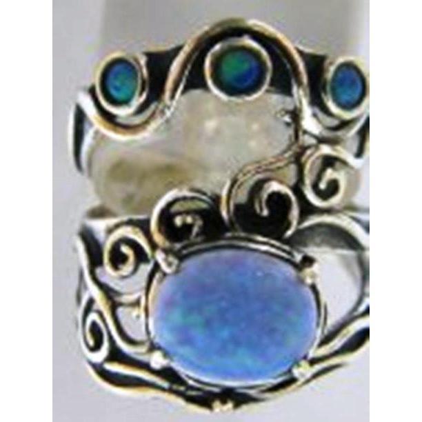 Silver ring set with opals, blue opal on silver ring, bohemian rings - Bluenoemi