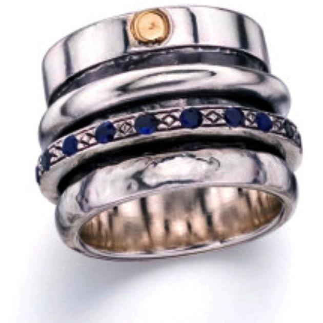 Spinner Ring for Man silver gold 9ct with Saphires /Sterling Silver .925 Designer Jewelry - Bluenoemi