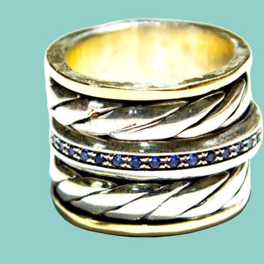 Spinner ring for woman, chunky silver rings 9K gold - Bluenoemi