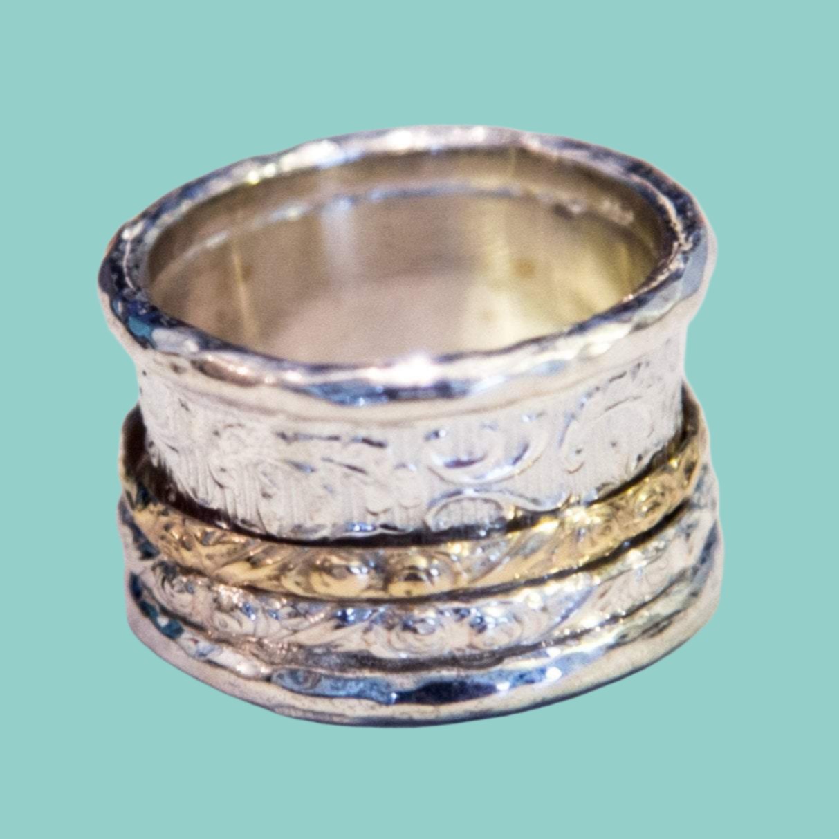 Spinner ring for woman, Meditation Ring. Stackable Silver Gold Rings - Bluenoemi