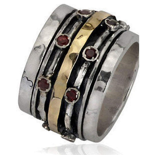 Spinner Ring for woman set with garnets / silver gold 9ct / Two tones Metals Ring - Bluenoemi