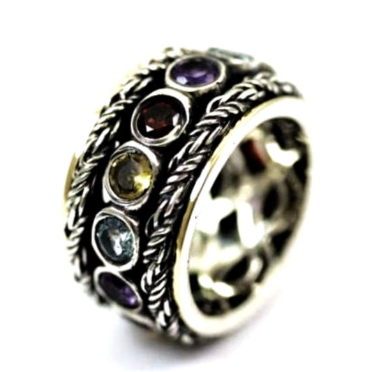 Spinner Ring for woman / Spinning ring silver gold / gemstones Amethyst, garnet, citrine, blue topaz - Bluenoemi