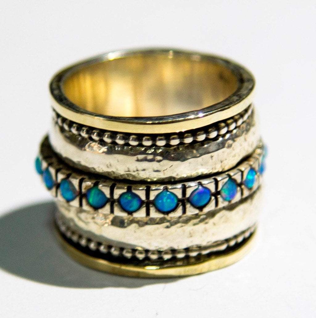 Bluenoemi Jewelry Rings Spinner ring for woman, Valentine's Gift silver & 9K gold lab opals spinner rings for women