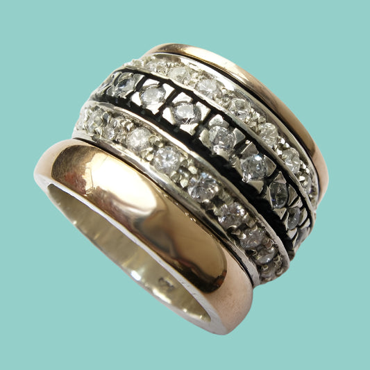 Spinner ring for women, gold spinner ring, cz zirconia ring , cocktail zircons ring - Bluenoemi