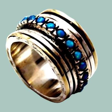 Bluenoemi Jewelry Rings Spinner ring Israeli rings sterling silver 9 ct gold  bands Bluenoemi  opals ring