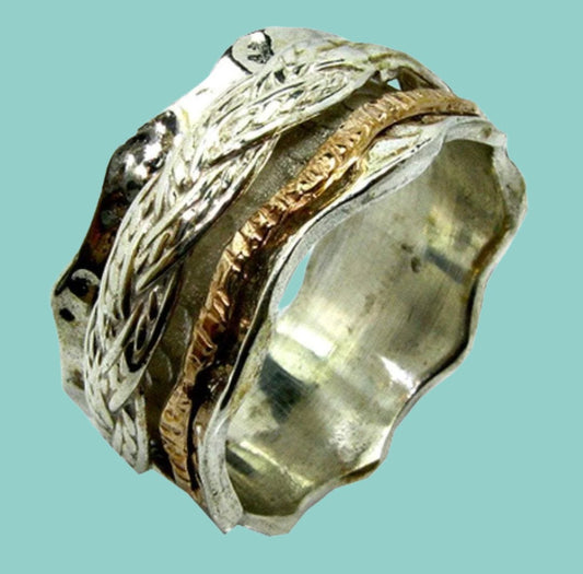 Spinner ring stress relief silver gold designer rings celtic Israeli rings in all sizes - Bluenoemi