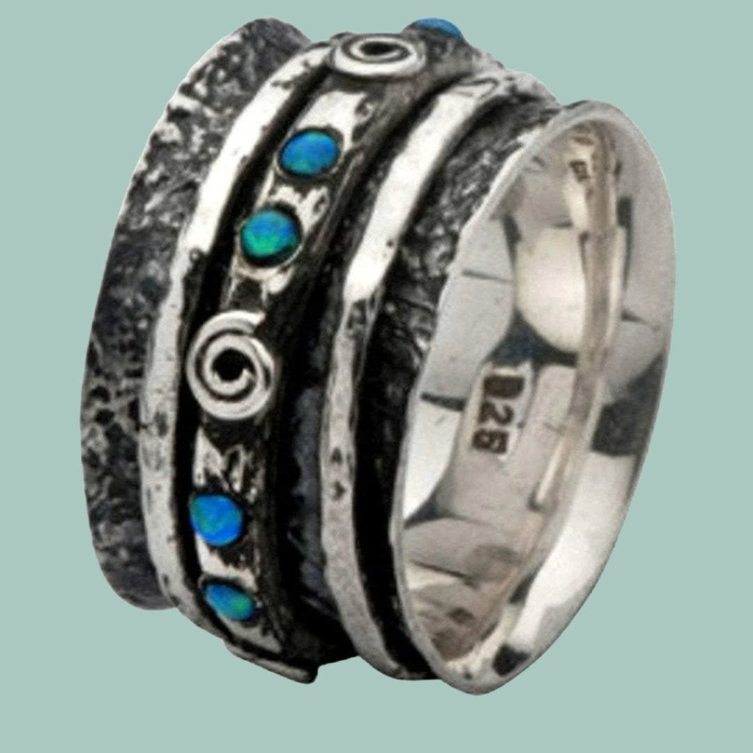 Spinner rings for women Israeli opal ring, Unisex ring with blue opals. - Bluenoemi