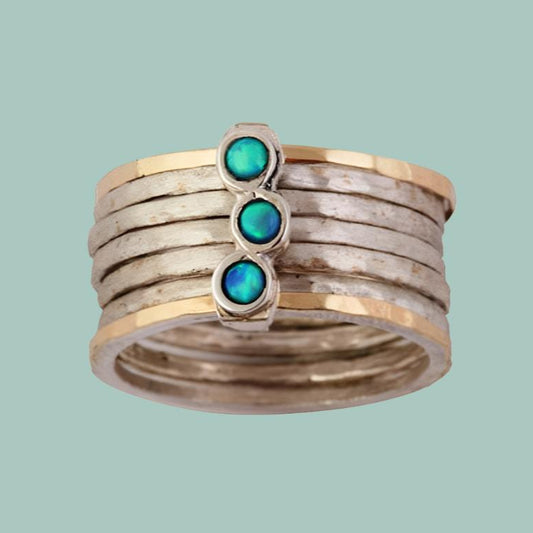 Stacking rings for woman, silver and gold blue opals rings. Israeli Handmade jewelry - Bluenoemi