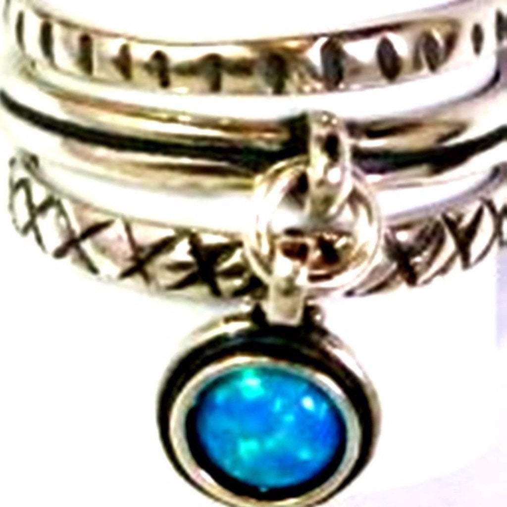 Stacking Rings Sterling silver ring set with dangling opal stone - Bluenoemi