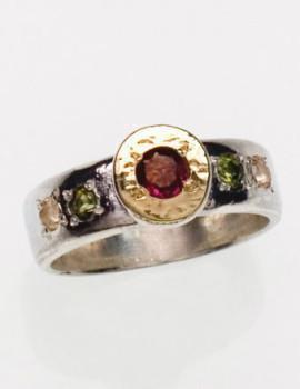 Sterling silver and gold 9 carats Ring set with a tourmaline ring for woman - Bluenoemi