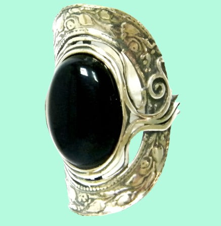 Sterling Silver Black Ring ring set an oval black onyx - Bluenoemi