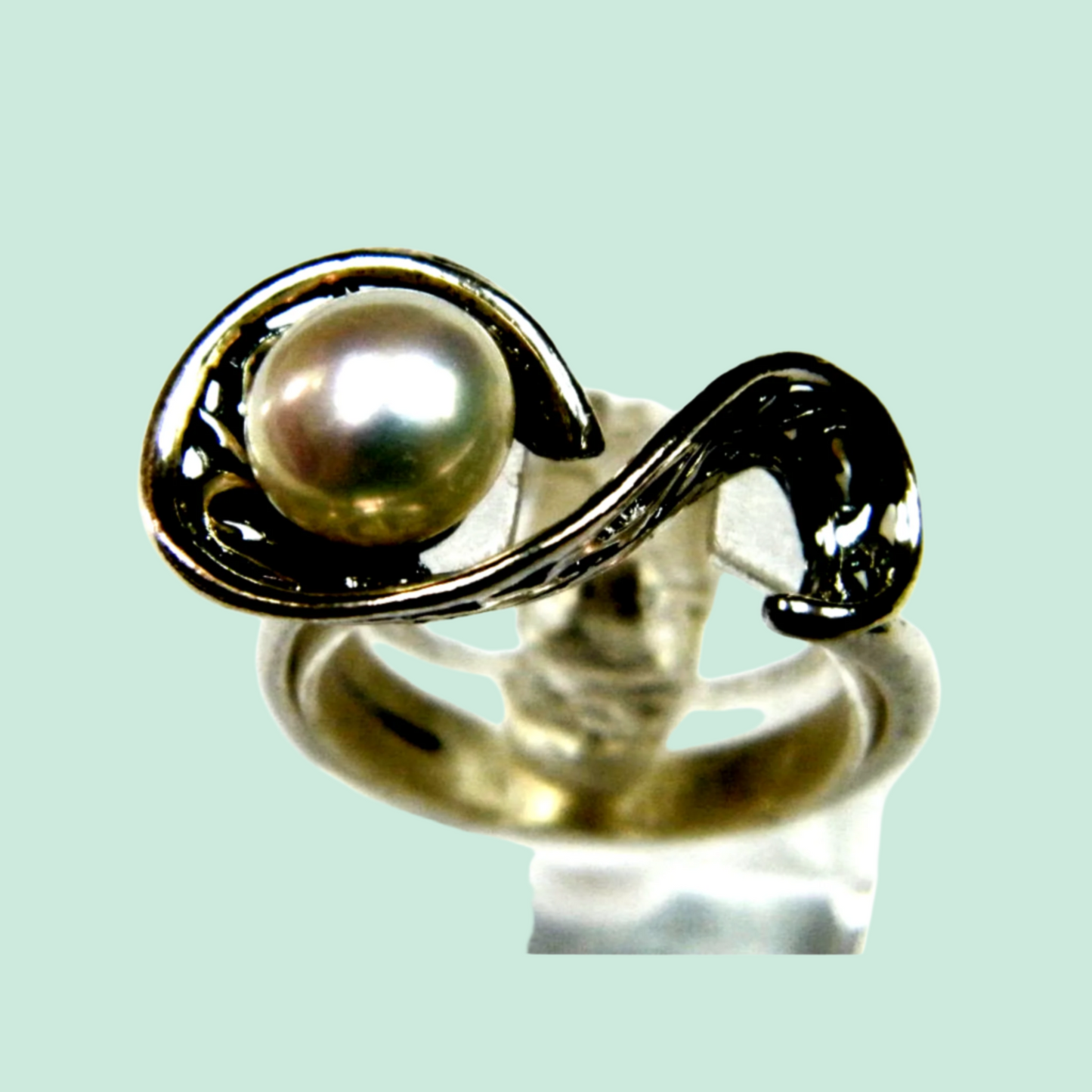 Sterling Silver Pearl Designer Ring for women - Israeli Silver Jewelry - Bluenoemi