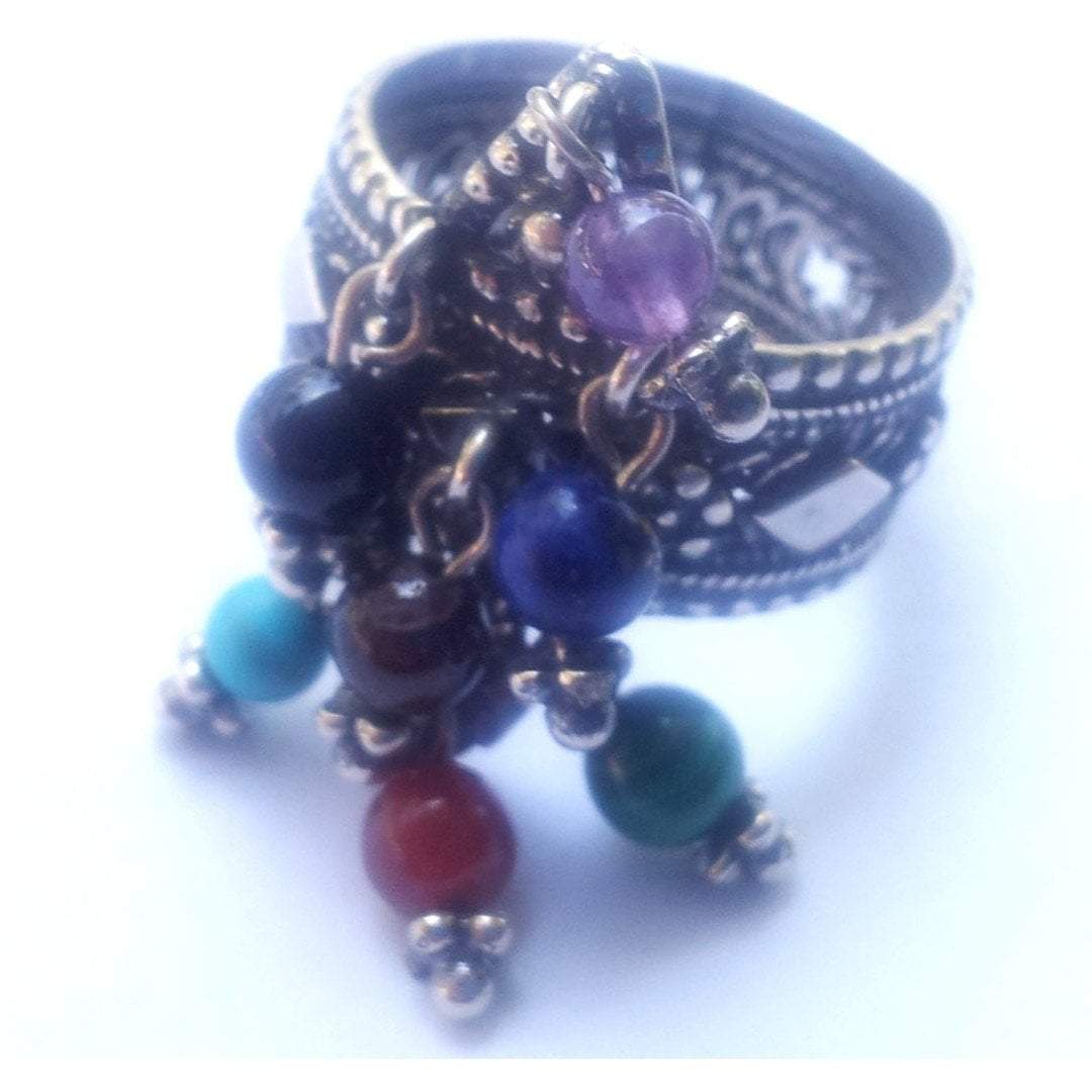 Sterling Silver Rings Made in Israel Filigree with Dangling Gemstones - Bluenoemi