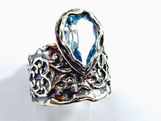 Sterling silver ring for woman, bohemian unique rings set with Blue Topaz. - Bluenoemi