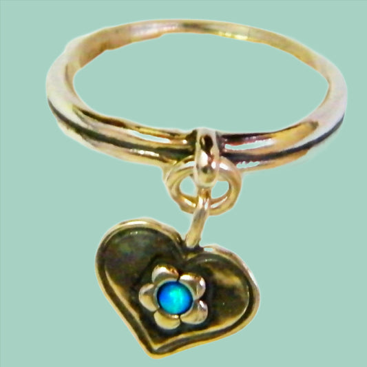 Sterling silver dangle ring for woman. Opal on a heart charm. Rings made in Israel. - Bluenoemi