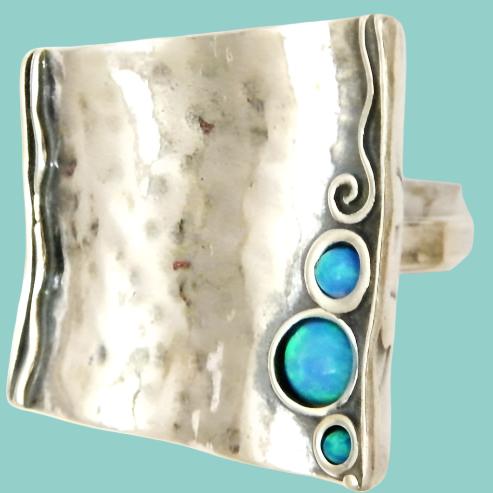 Bluenoemi Jewelry Rings Sterling silver ring, hippie ring, blue opal stones