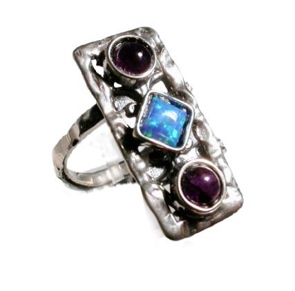 Sterling silver ring for woman / Hippie ring / Gemstones ring / opal, garnet, amethyst ring - Bluenoemi