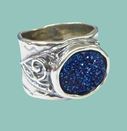 Radiant Harmony: Sterling Silver Ring Set with a Brilliant Druze Stone - Bluenoemi