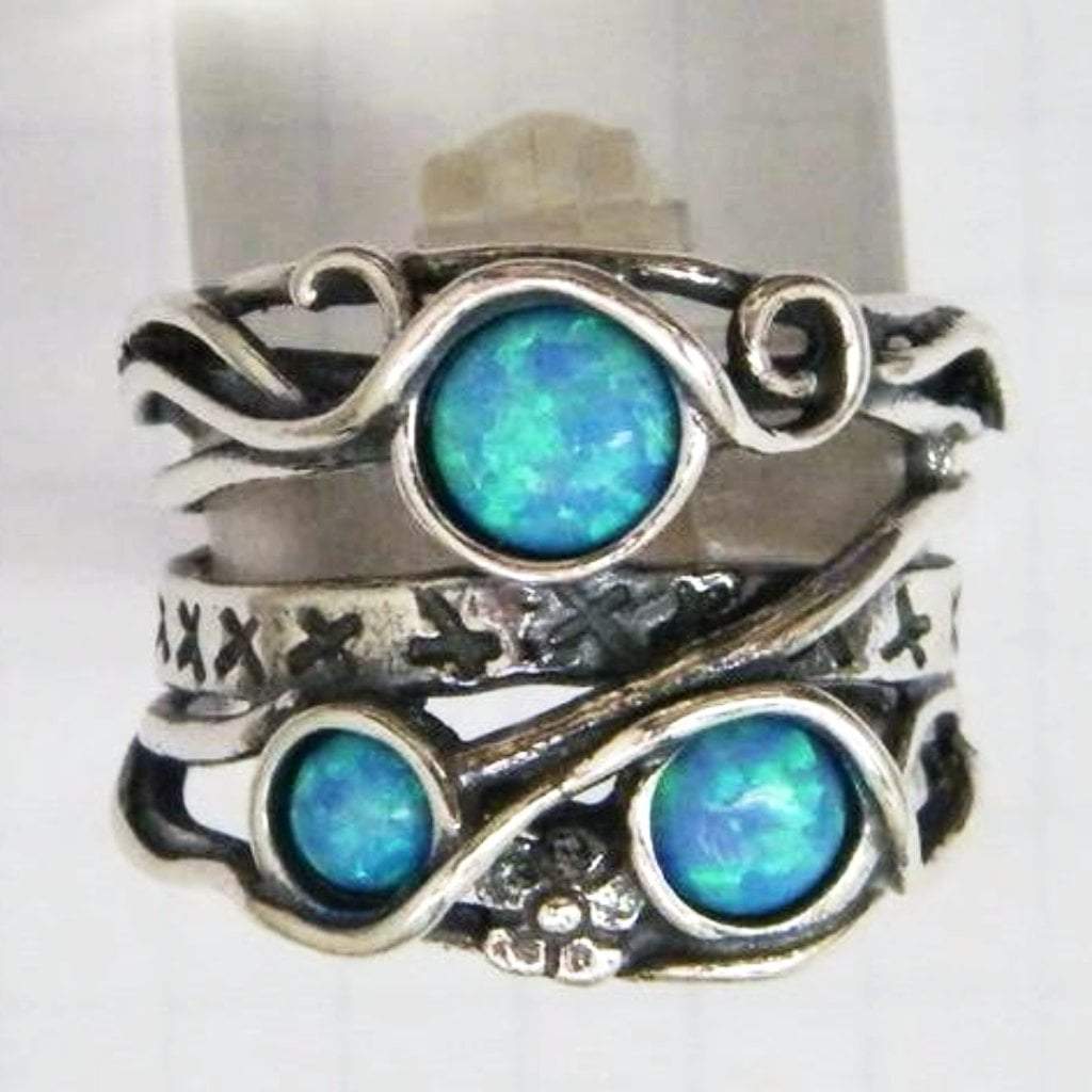 Bluenoemi Jewelry Rings Sterling silver ring set with opal stones. Israeli designer bohemian ring