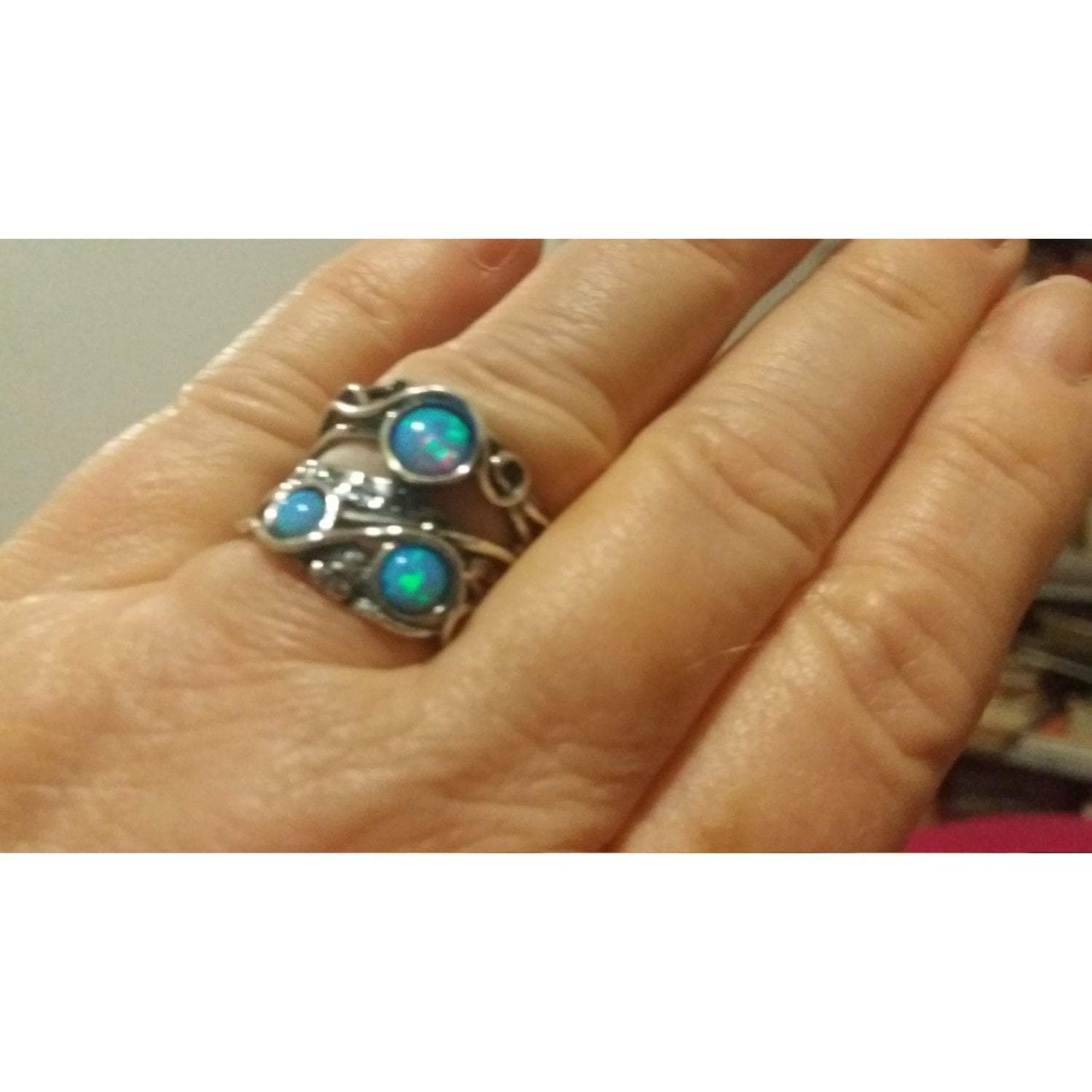 Sterling silver ring set with opal stones. Israeli designer bohemian ring - Bluenoemi