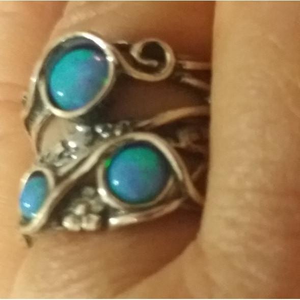 Sterling silver ring set with opal stones. Israeli designer bohemian ring - Bluenoemi