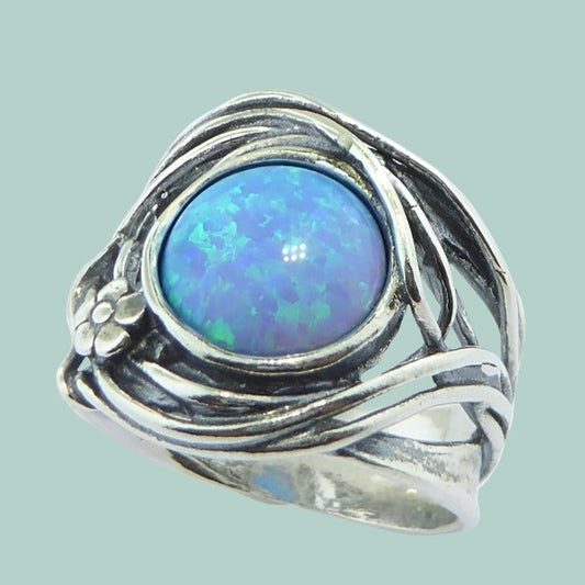 Bluenoemi sterling silver ring for woman. Israel ring. Set with a blue lab opal stone. - Bluenoemi