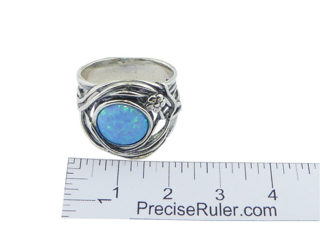 Bluenoemi sterling silver ring for woman. Israel ring. Set with a blue lab opal stone. - Bluenoemi