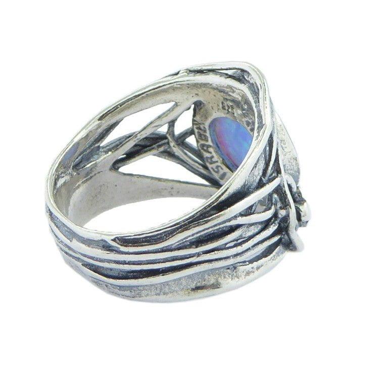 Bluenoemi sterling silver ring for woman. Israel ring. Set with a blue lab opal stone. - Bluenoemi