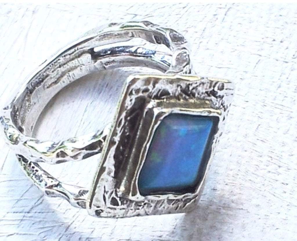 Bohemian Ring sterling silver ring, silver rings blue opal stone, boho ring - Bluenoemi