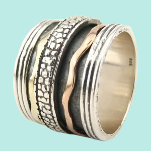 Spinner ring handcrafted in Israel, silver and gold - Bluenoemi