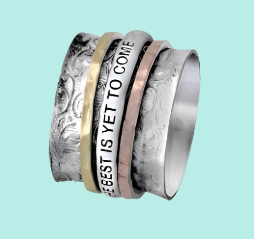 Bluenoemi Israeli Spinner Ring Silver Gold Afirmation Rings "The best is yet to come" - Bluenoemi